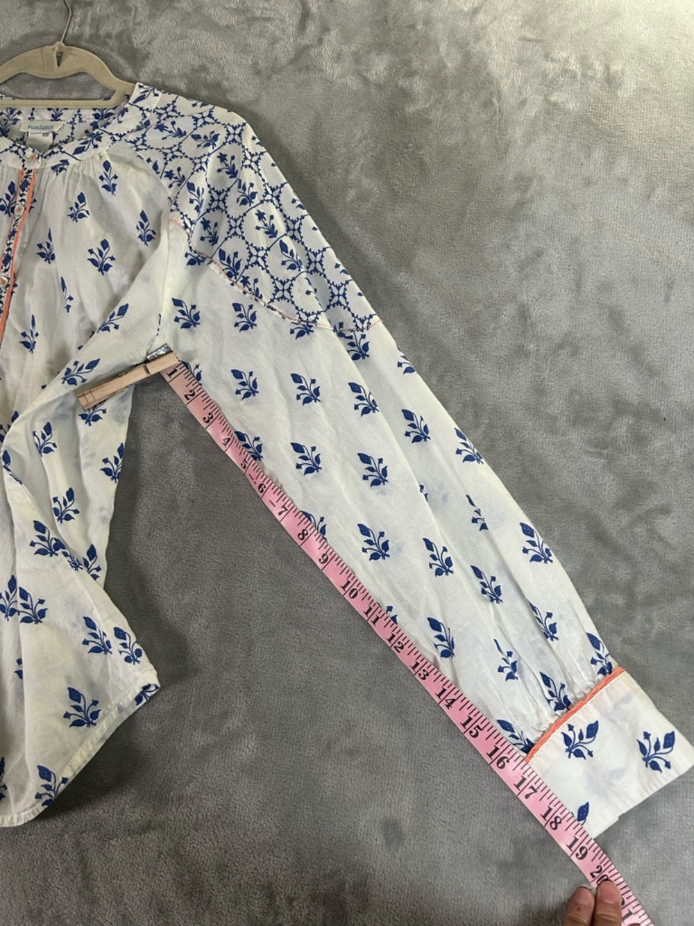 Sundance White Button-Down Shirt with Blue Print and Orange Trim - Picture 7 of 8
